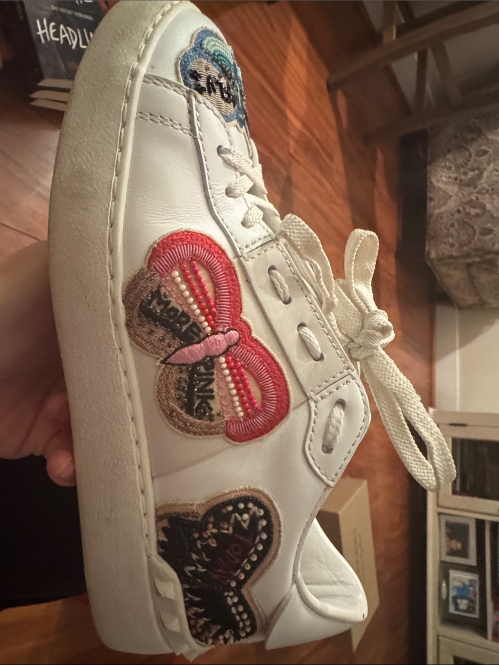 Womens White Butterfly Patch Sneakers - Valentino